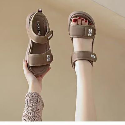 Sportsandalen Damen 2025 neue Sommerbekleidung exquisite flache Sandalen mit Röcken Klettverschluss Student weiche Sohle
