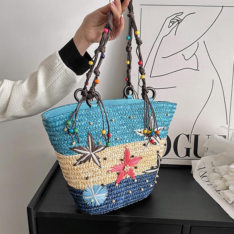 Summer Basket Straw Shoulder Bags for Women Rattan Travel Large Capacity Handmade Woven Beach Bag Female Shopper Totes Handbags