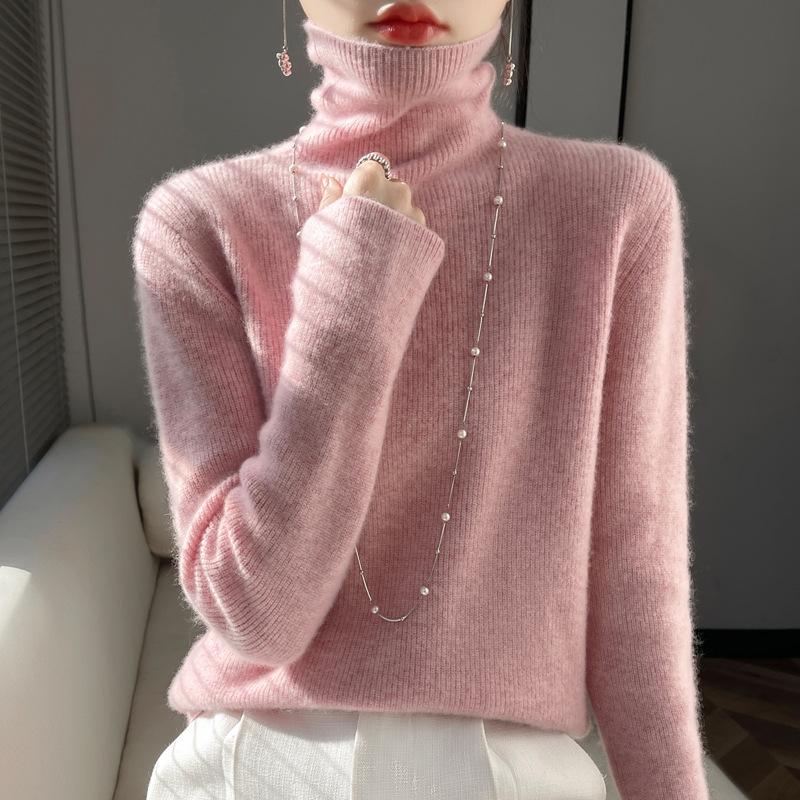 INDFS Women's Fashion Casual Fall Winter Solid Color Print Long Sleeve High Neck Sweaters