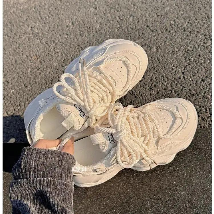 

Модные кроссовки на высокой платформе женские кожаные кроссовки папы женские черные массивные кроссовки обувь на толстой подошве 2025 модная обувь для увеличения роста 35