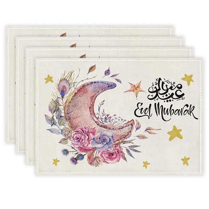 Ramadan Karim Lněné podložky pod talíře, Stolní dekorace, Muslimské islámské párty potřeby, Eid Al-Fitr Mubarak Rodinné dekorace