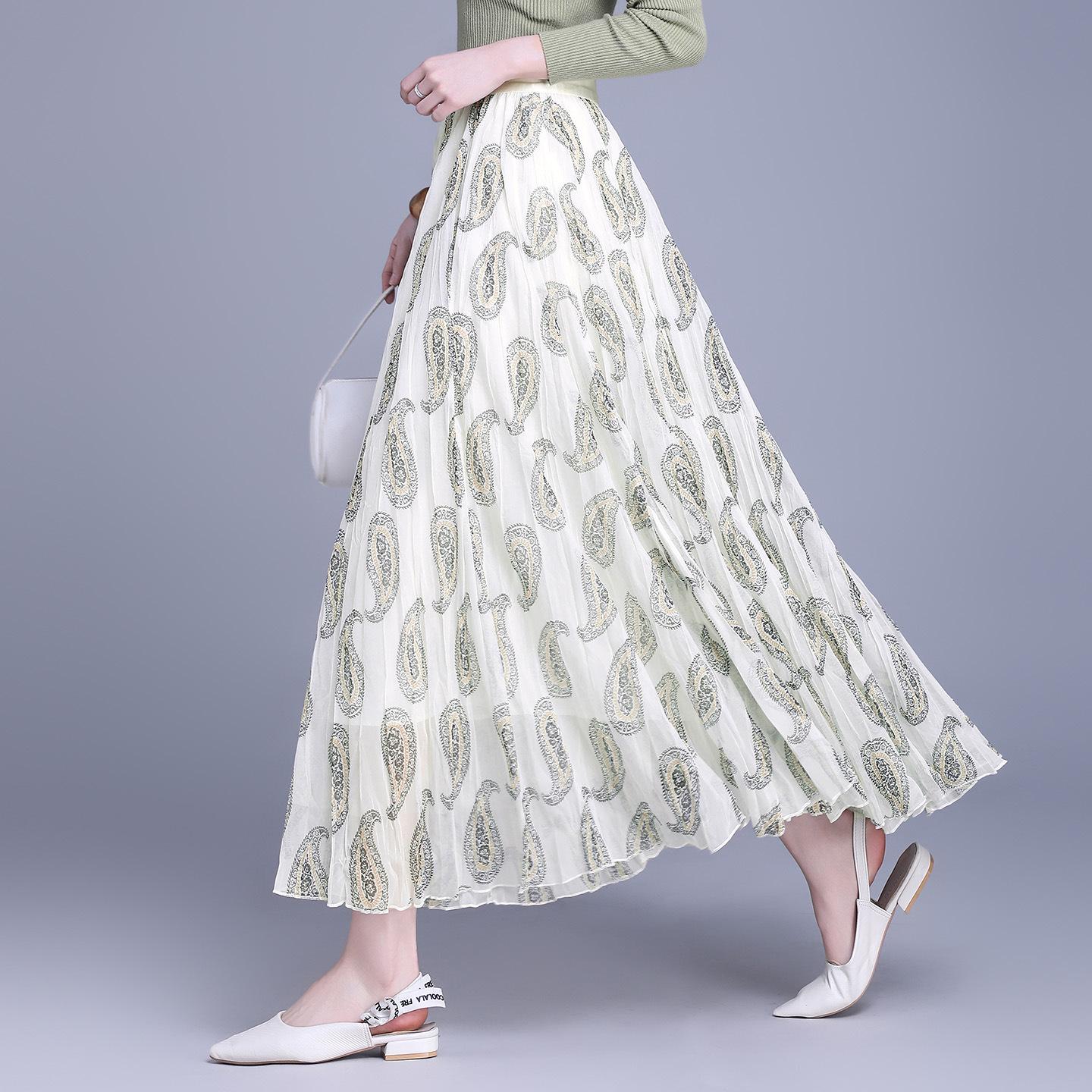 

2026 New Women s Retro Pleated Ruffled Hem Mesh Skirt with Elastic Waist for Early Spring One Size