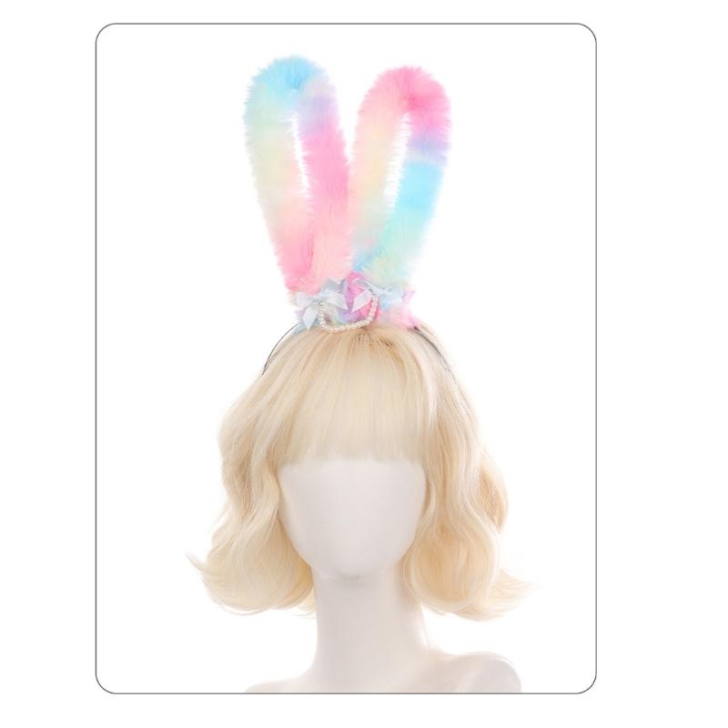 Furry Rabbits Ears Headband With Gradient Color Costume Hairbnad Fashion Hairpiece For Cosplay And Easter Parties