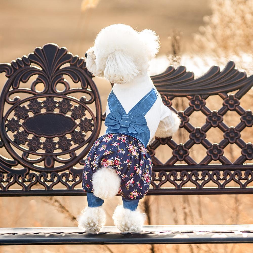 Dog Four-Legged Clothes Thin Pet Clothes One-Piece Denim Overalls Small Dog Pet Clothing