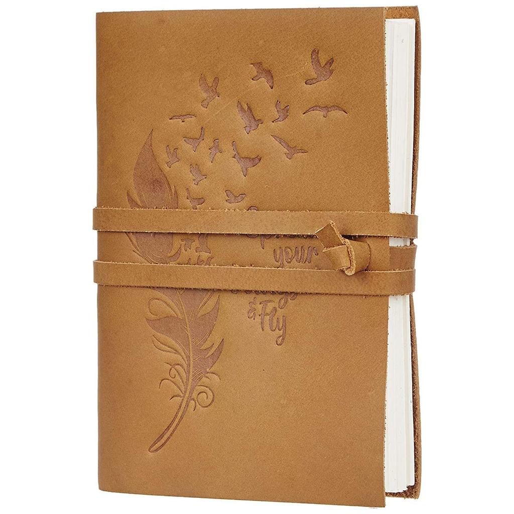 Handmade Leather Diary Embossed with a Leaf with Quotes Design, for Sketching, Scrapbooking, Drawing, Writing (Brown)