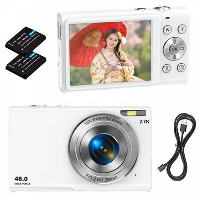 STUOGYUM Digital Camera 2.7K Auto Focus Digital Camera 48 Megapixels FHD1520P Recording Equipped with 2 700mAh 16x Zoom Webcam Image Stabilization Fac