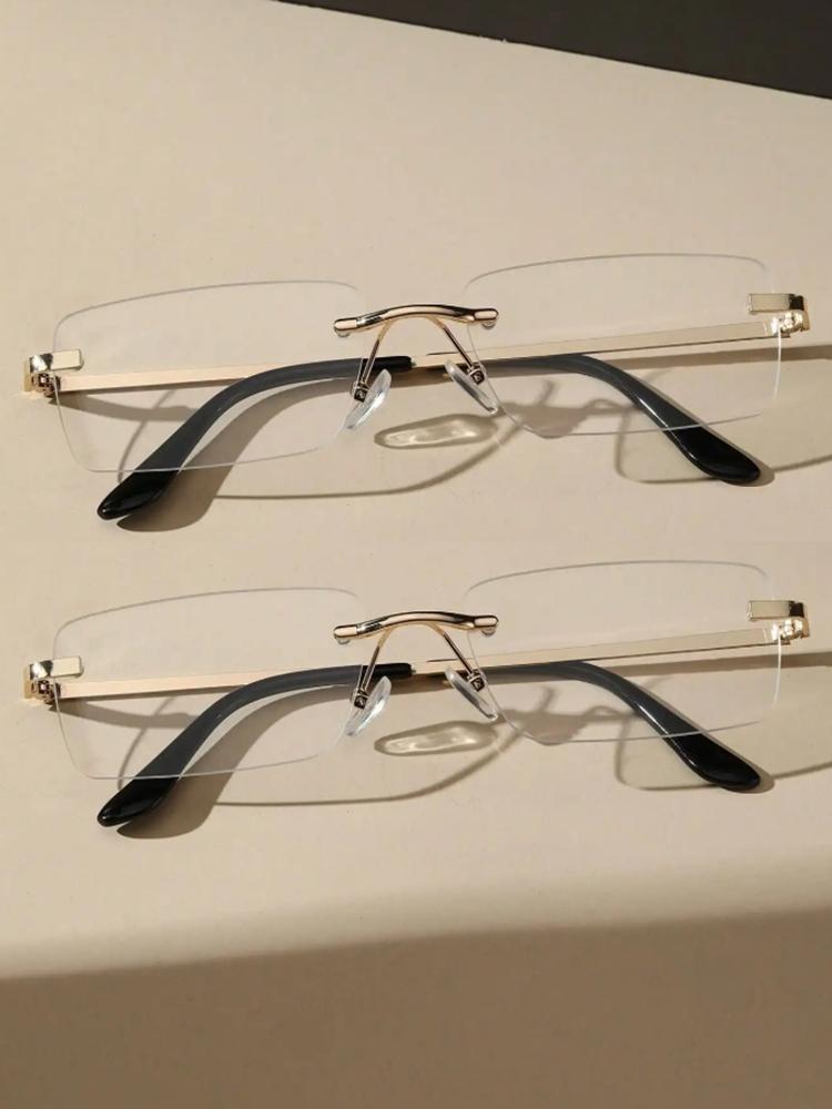 

1Pc Unisex Square Metal Rimless Fashion Anti-Blue Light Clear Glasses For Office Daily Reading