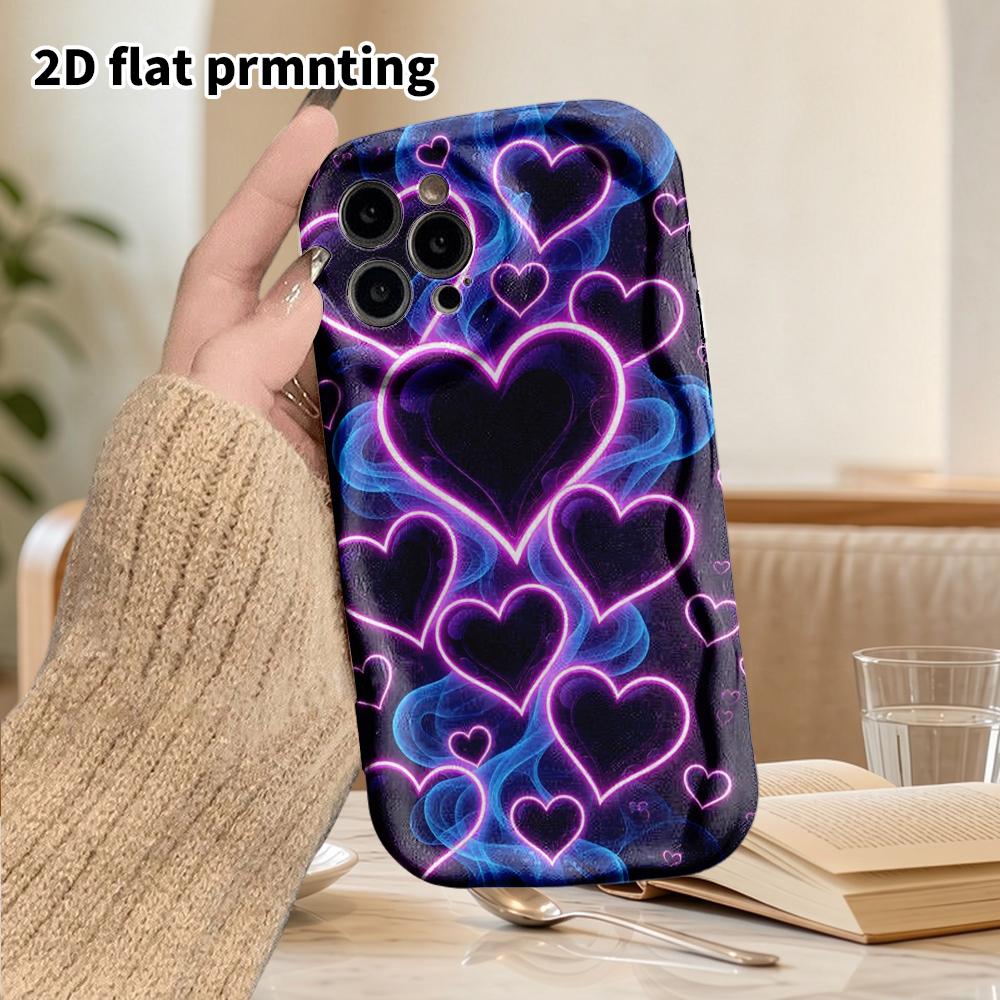 Phone Case: 2D flat design suitable for iPhone 18 17 16 15 14 13 Pro, couple style, neon heart, Christmas and Halloween gift