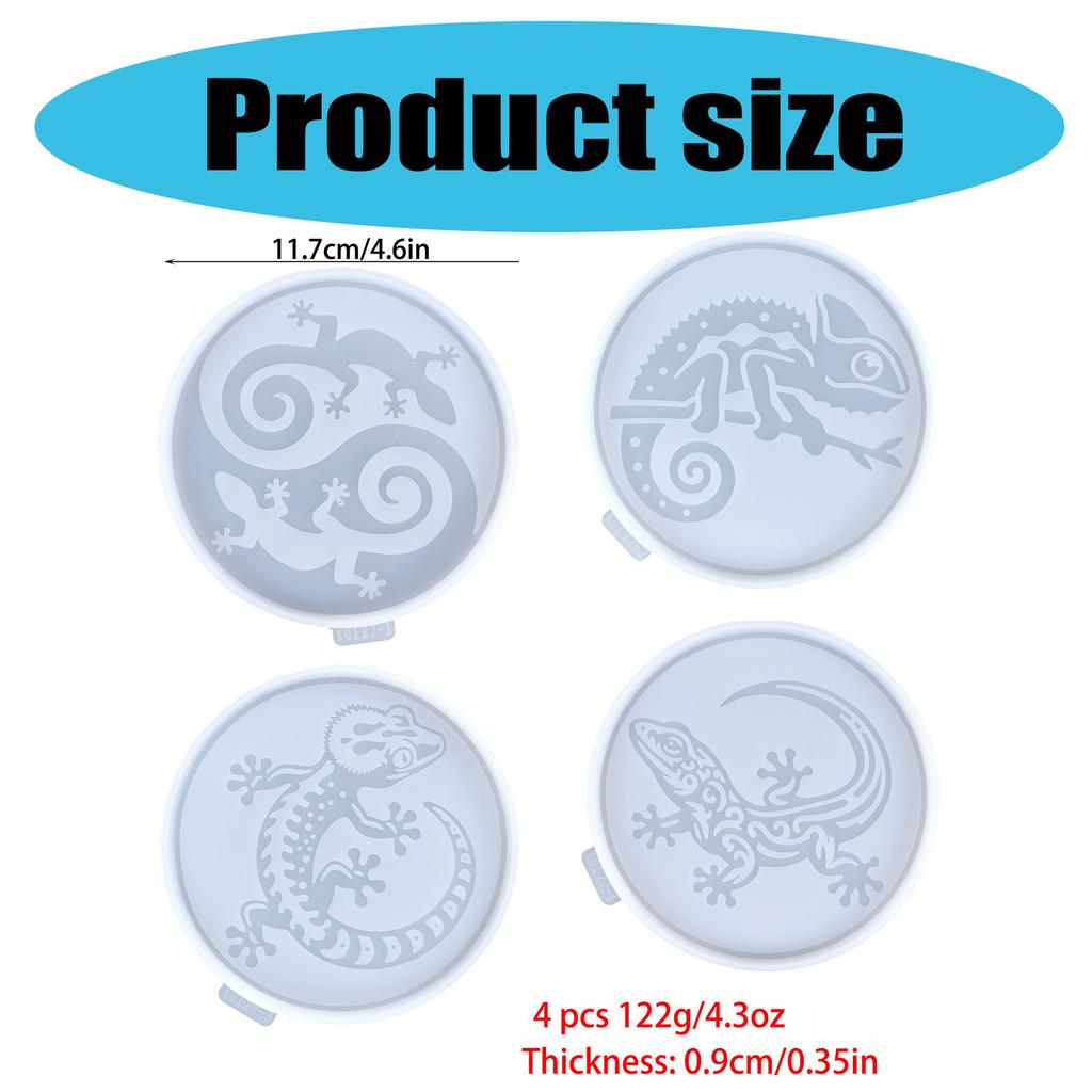 Set of 4 Cup Pad Mould Silicone Craft Mold Lizard Shape Resin Mold Silicone Cup Mats Mold Silicone Crafting Supplies