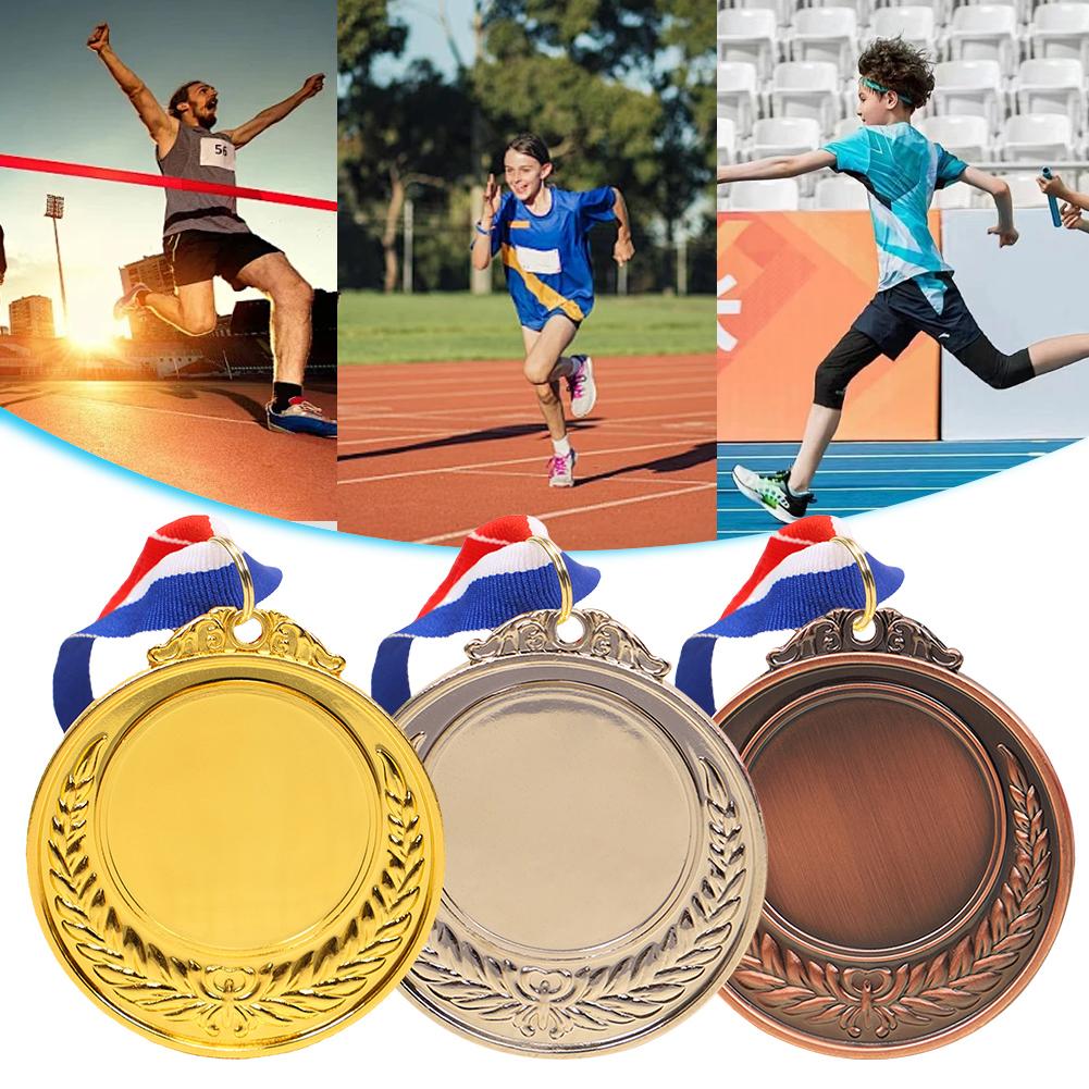 10PCS 5.2cm Gold/Silver/Bronze Medal Award with Neck Ribbon Versatile Commemoration Prize Medals for Sports Games