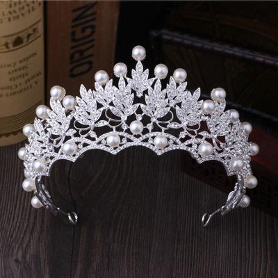Große Vintage Silber Farbe Braut Diademe Kronen Stirnband Kristall Strass Pageant Braut Haar Zubehör Perle Hochzeit Krone