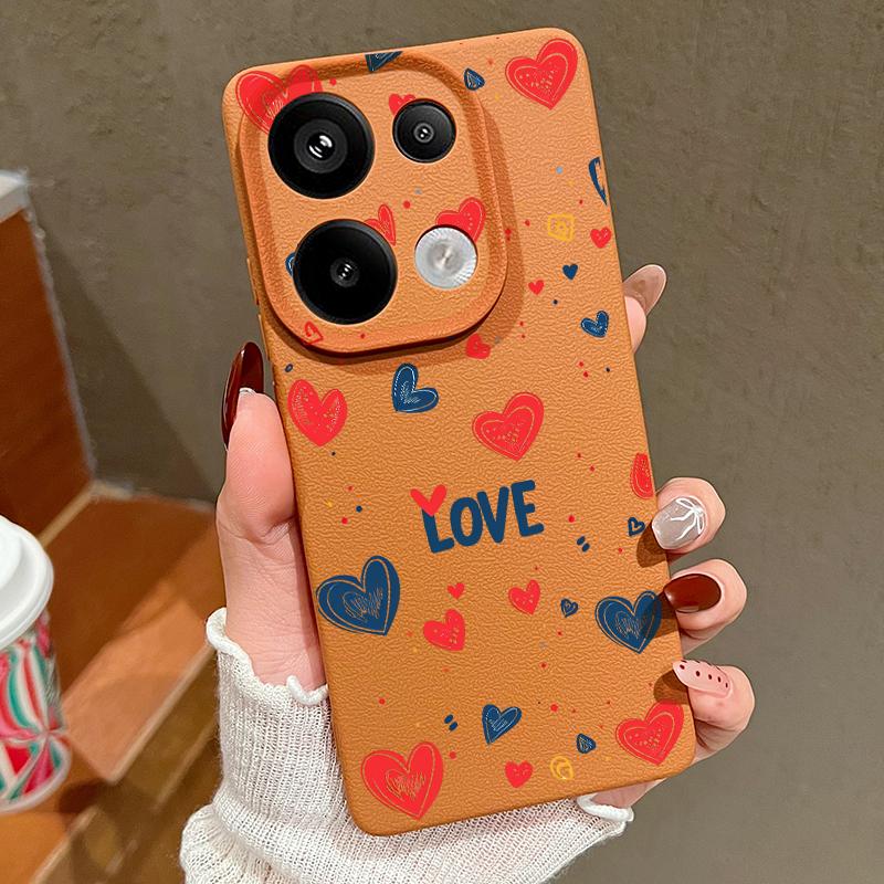 Weiche Silikonhülle mit Liebesherz-Muster für Xiaomi 13t Poco X6 M6 Pro Redmi Note 14 13 12 11 10 Pro Stoßfeste Ledertextur Einfarbige schlanke Hülle