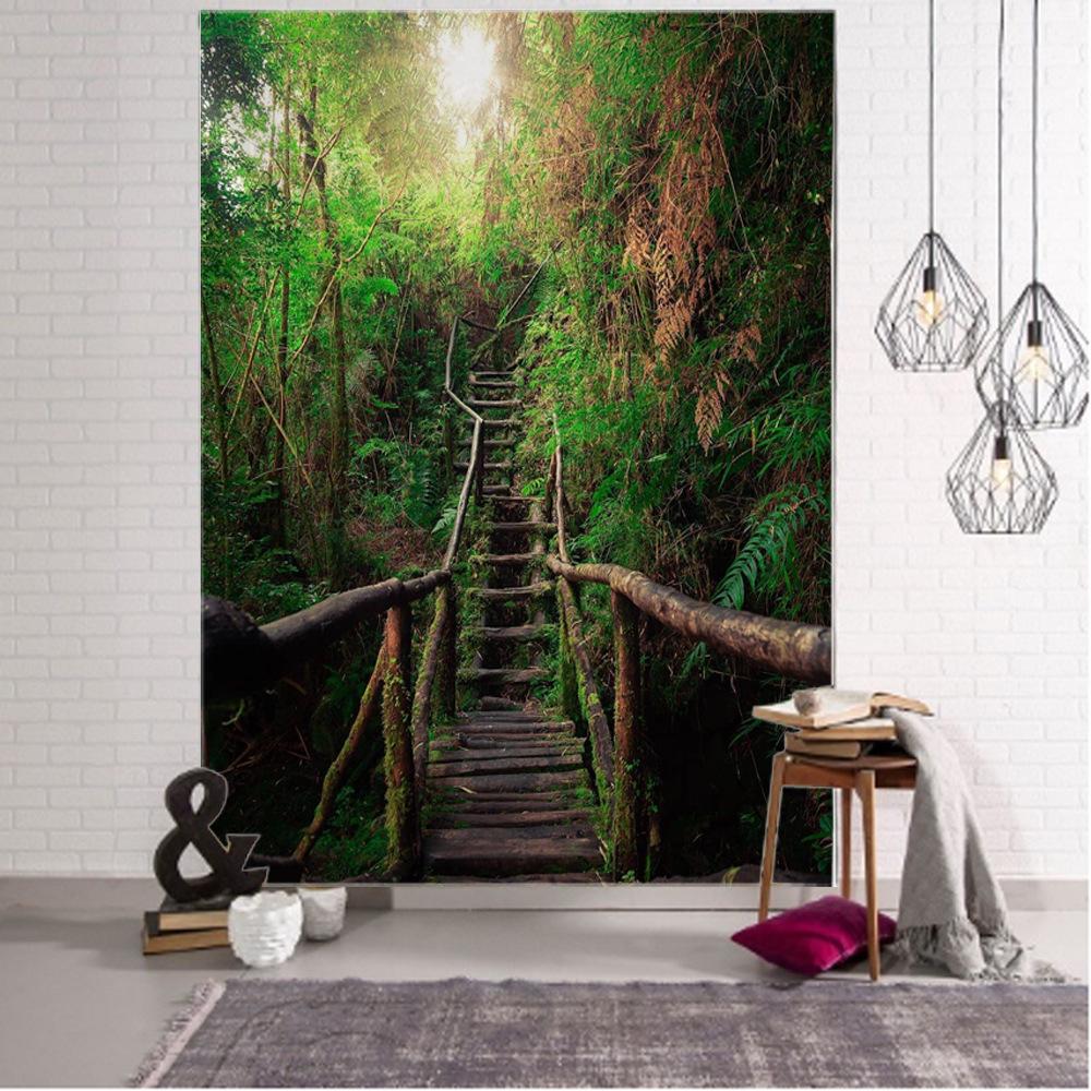 Tapiserie cu peisaj natural Fereastră frumoasă de pădure Peisaj în cascadă Sufragerie Perete pânză Decorare acasă