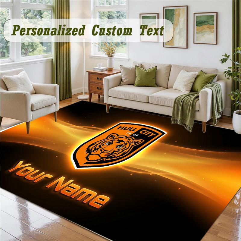 Crystal Velvet Square Rug Custom NameHull City Pattern Non Slip Home Floor Decor Rug