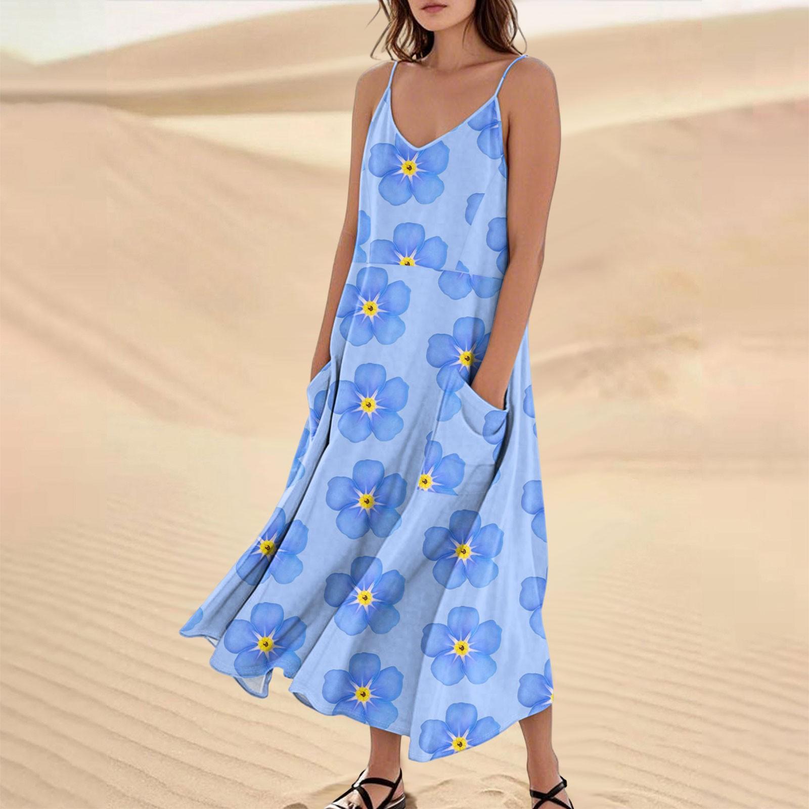 

Женское повседневное платье-сарафан с V-образным вырезом, цветочным принтом, без рукавов, с карманом XL