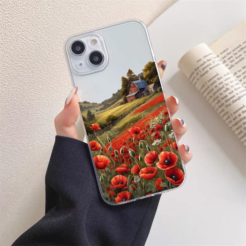 Poppy Flower Bloom Hot Red Clear Case For iPhone 15 11 14 Pro Max 12 13 Pro Max Mini XS X XR SE 2020 7 8 Plus Transparent Cover