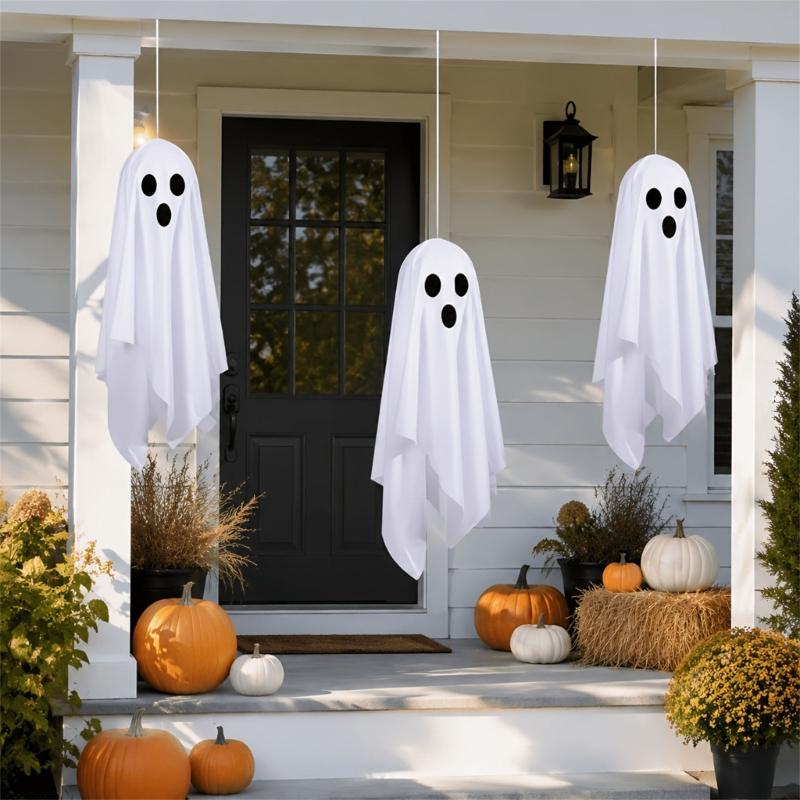 Halloween Seasonal Hanging Figure Set of 3 for Porch and Entryway, Fabric Draped Party Accent for Hallway Display and Seasonal Room Styling