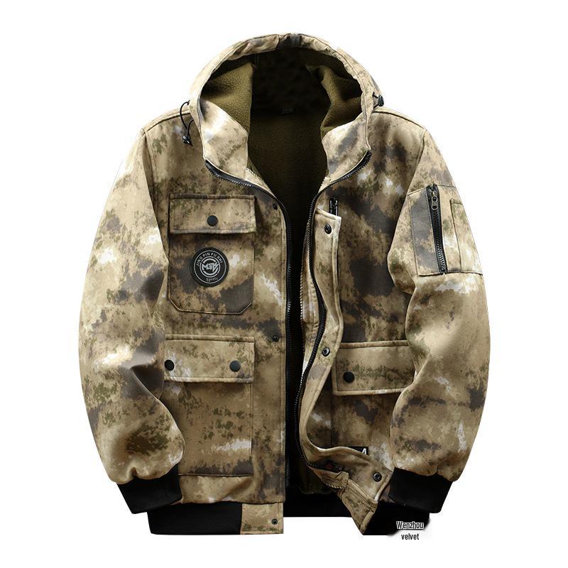 Men's Waterproof Camouflage Workwear: Thick, Plus Velvet for Autumn/Winter - Protective Jacket and Overalls.