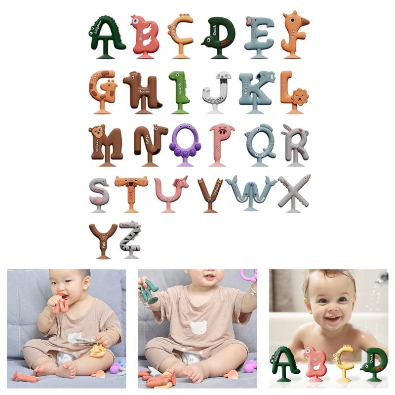 Safe & Non Toxic Silicone Teether Chewable Teething Toy with 26 Letters Cognitive Development for Infants for Boys Girls