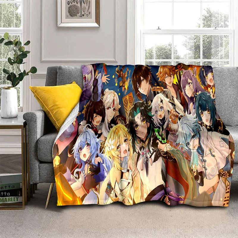 Game Genshin Impact Gamer Cartoon Blanket,Soft Throw Blanket for Home Bedroom Bed Sofa Picnic Travel Office Cover Blanket Kids