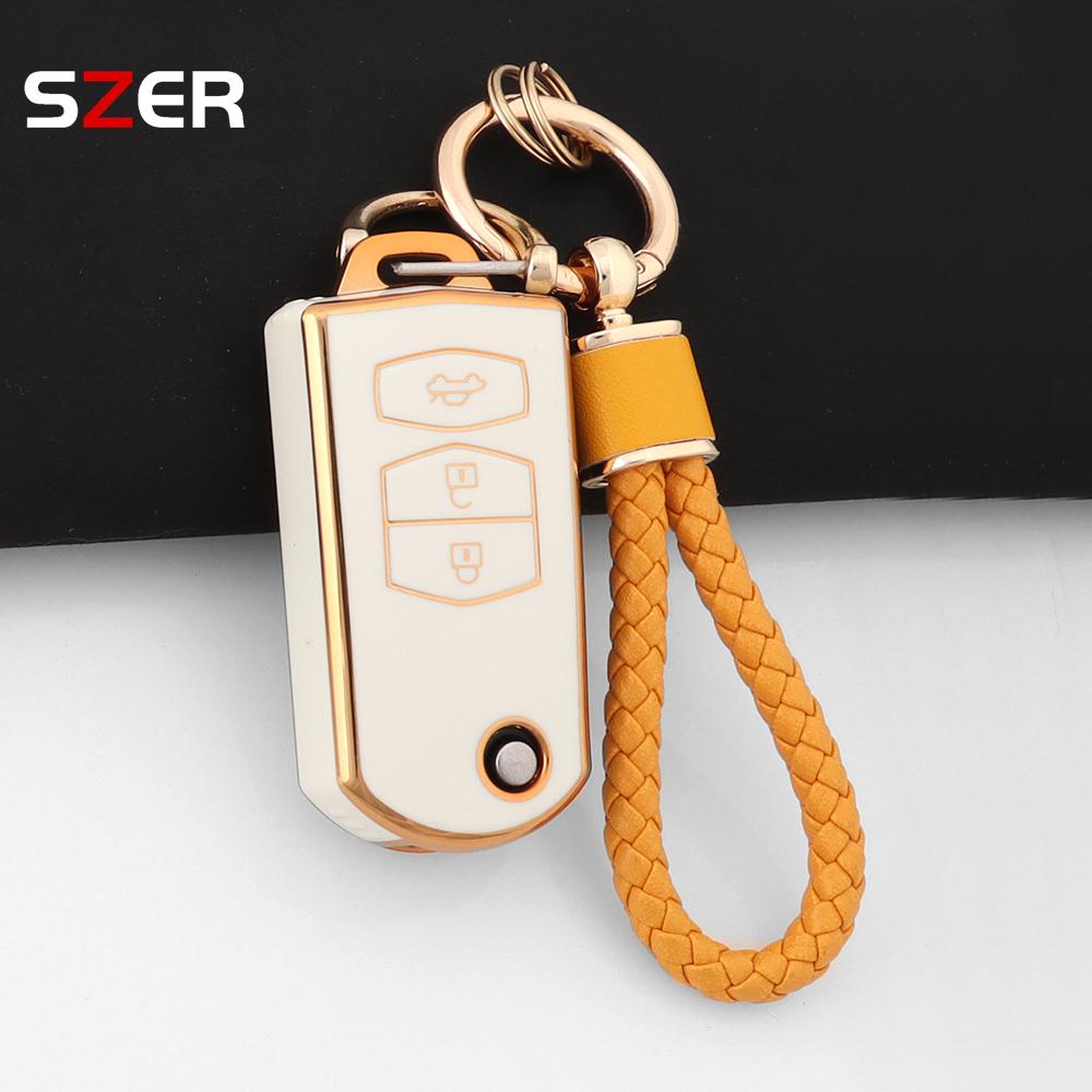 Para Mazda Demio 2 3 5 6 M3 M5 M6 Cx-5 Cx7 Cx9 Rx8 Mx5 Mpv Funda de TPU de 3 Botones Soporte Plegable Llavero Funda de Llave de Coche Sin Llave
