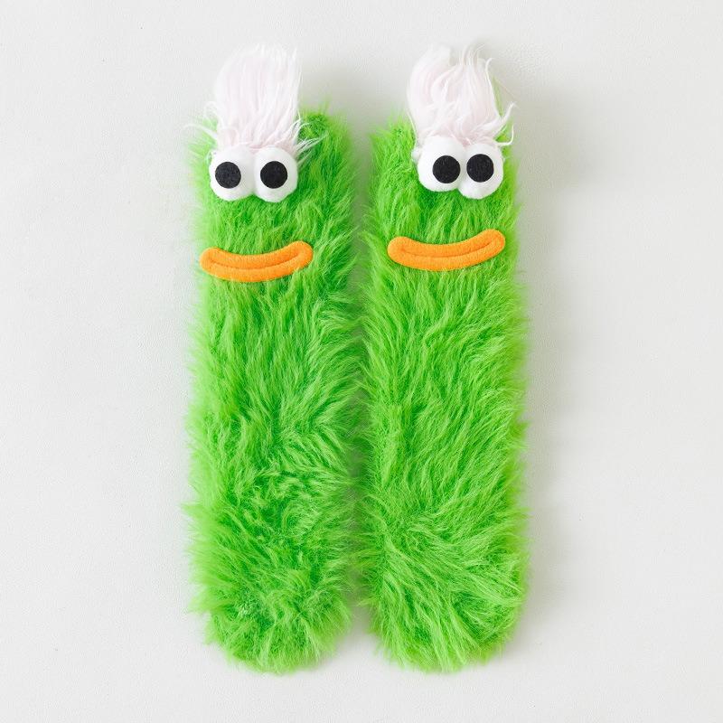 Ugly Cute Funny Socks Women's Medium Tube Socks Autumn and Winter Floor Sleeping Socks Coral Fleece Home Hair Fluffy Cute Warm