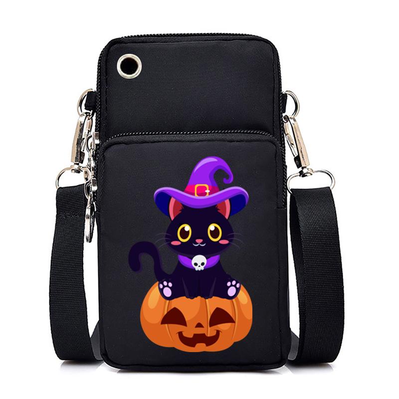 Ženy Mini taška na mobil Kreslená dýně Cat Crossbody Kabelky Halloween Muži Tote Peněženka Peněženka Taška přes rameno Kabelky pro teenagery