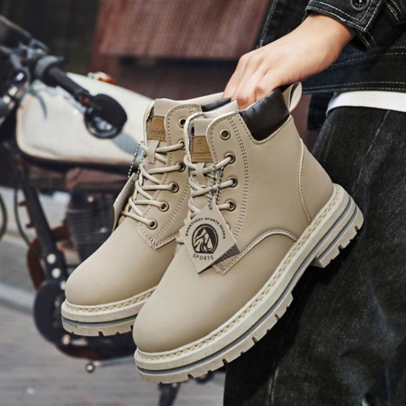 Fashion Men High Top Ankle Boots Spring Winter Comfortable Warm Platform Leather Shoes Motorcycle Lace-up Men Shoes Botas Hombre