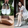 New Moccasins Women Flats  Autumn Woman Loafers Genuine Leather Female Shoes Slip On Ballet Bowtie Women 'S Shoes Big Size