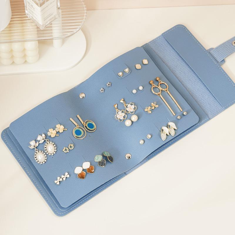 

1PC PU Leather Ear Stud Storage Bag Multi-layer Jewelry Finishing Storage Organizer Book Type Storage Bag For Earrings Rings синій