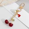 Cute Cherry Keychain With Pearl And Heart Charm Resin Fruit Pendant Bag Accessory For Women Girls
