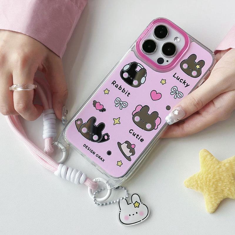 Zhitai Mirror Phone Case with Lanyard for iPhone 13/14/15 Pro Max - Cartoon Design