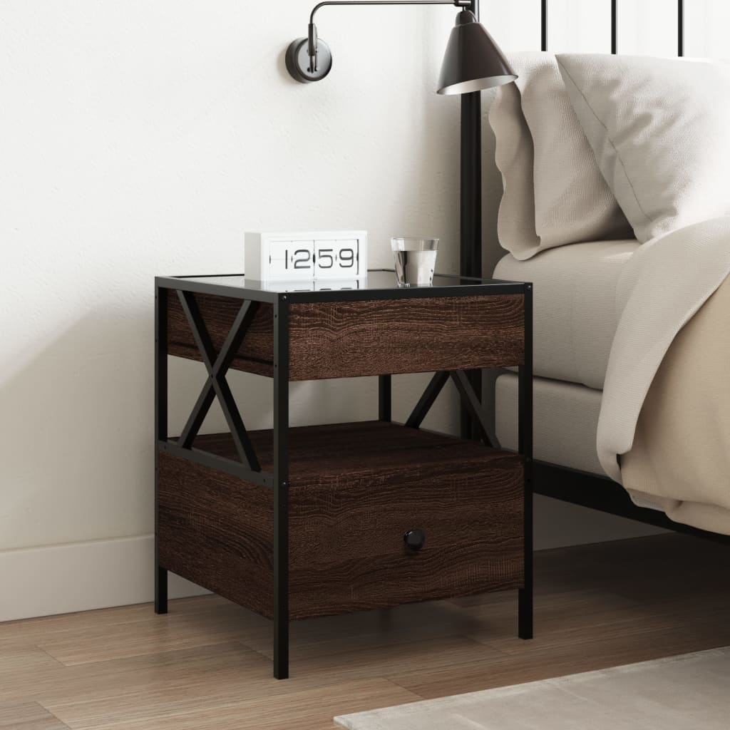 Nightstand with Infinity LED Brown Oak Effect 40 x 40 x 51 cm