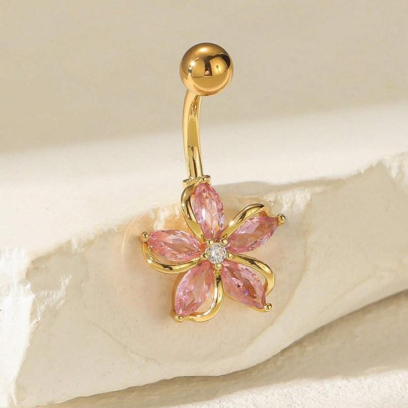 Stainless Steel Belly Button Ring Dangle Navel Ring Belly Piercing External Thread Cubic Zirconias Navel Ring Piercing