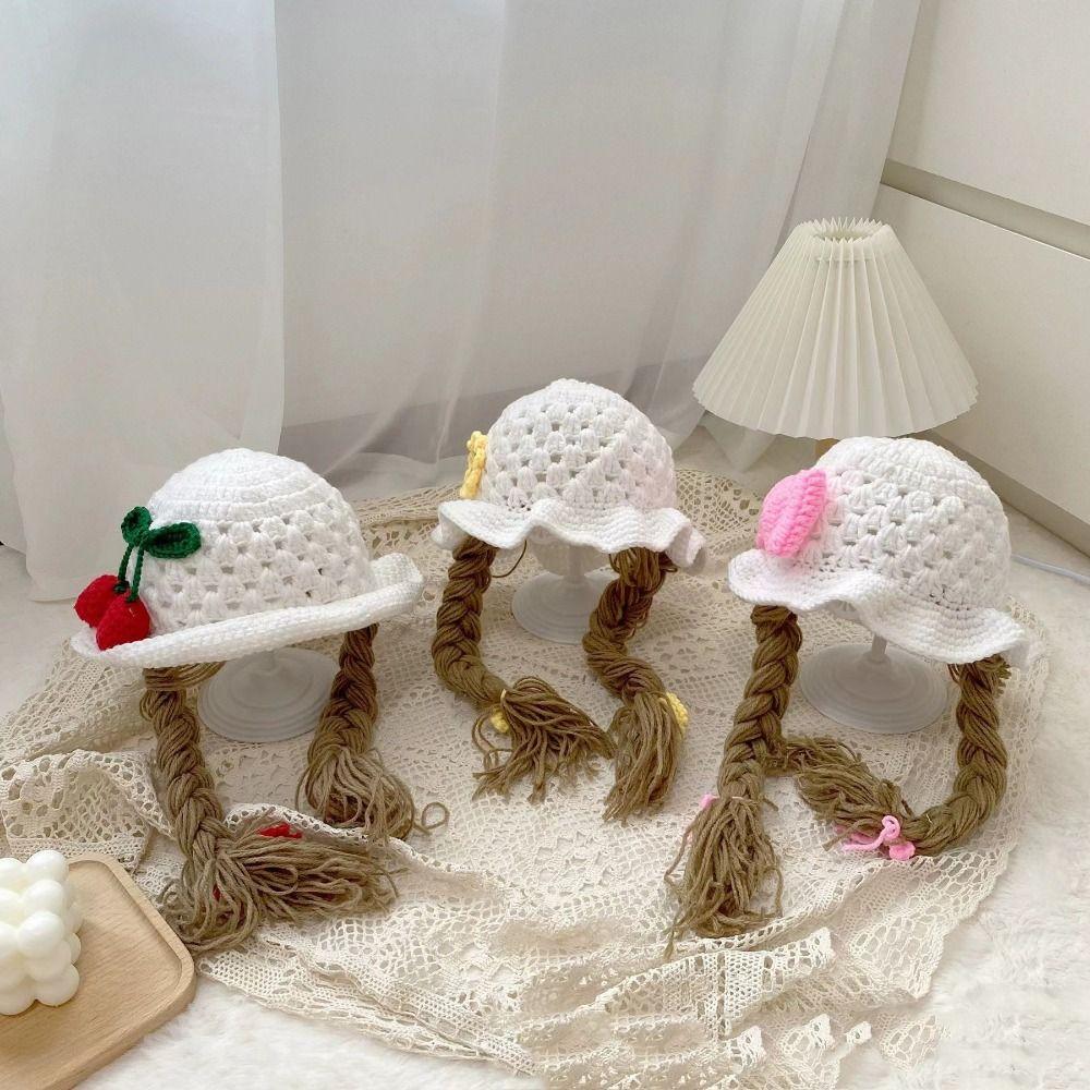 Handmade Baby Hat Wig Warm Newborn Braid Wig Cap Infant Knitted Hat Wig  Photography Props