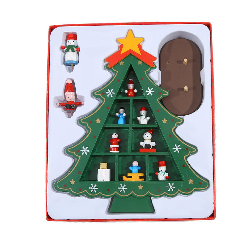 Vintage Wooden Christmas Tree Ornament Desktop Diy Mini Pine Tree with Mini Ornament for Xams Home Decor