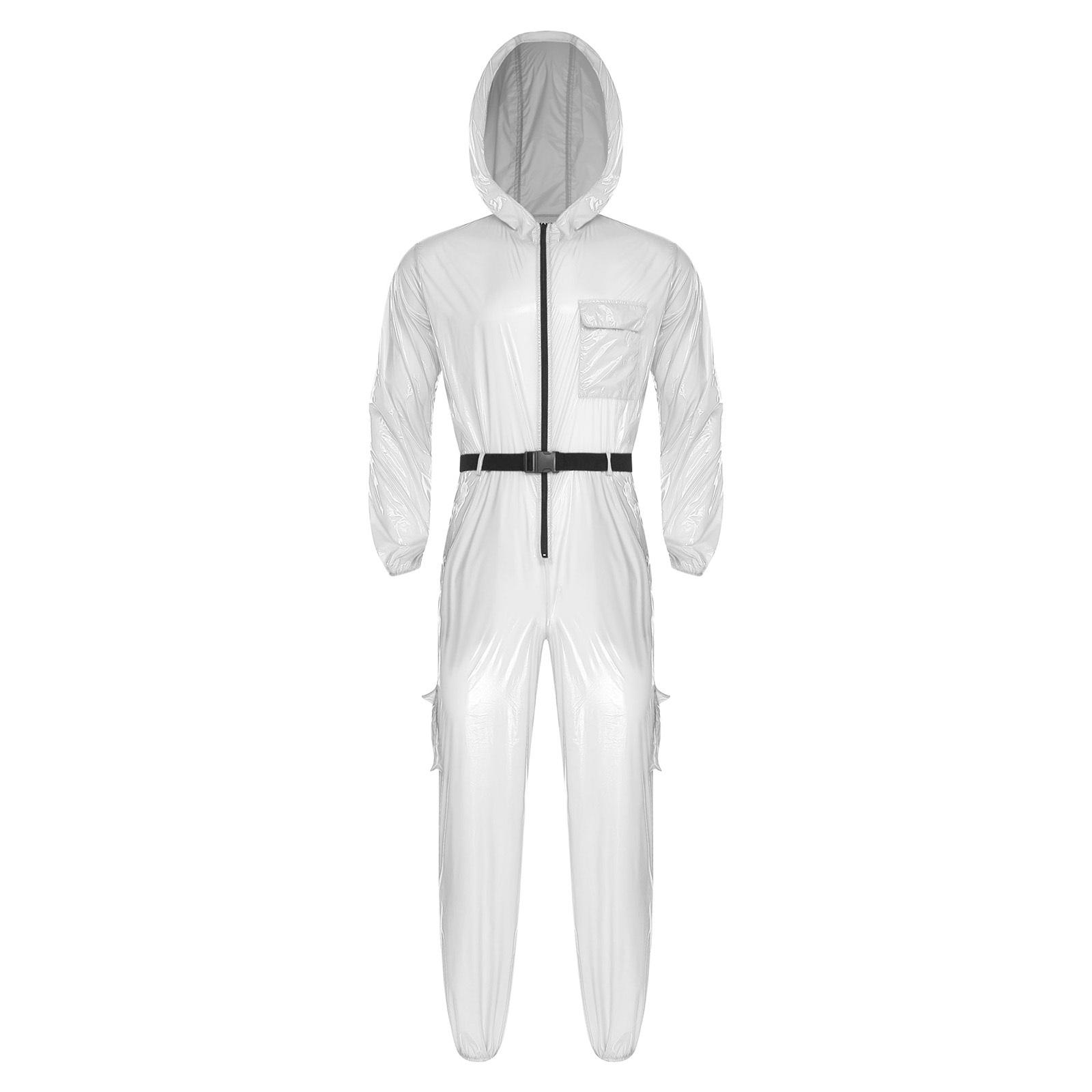 

Mens Water Resistant Coveralls Mechanic Workwear Long Sleeves Front Zipper Hooded Jumpsuit M слонова кістка