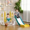 6-in-1 Swing and Slide Set, Kids Playground with Basketball Hoop, Telescope, Storage Space - Yellow
