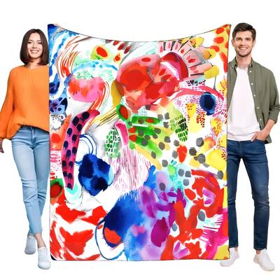 Soft Cozy Plush Fleece Throw Blanket, Vibrant Abstract Watercolor Art for Bed Sofa Home Decor Gift
