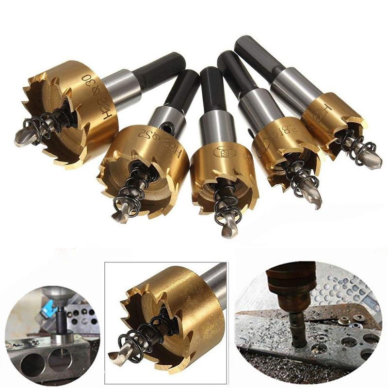 5pc Titanium Plated Serrated Hole Opener Gold Aluminum Plate Iron Plate Drilling Drill Bit 16-30mm Tool Set