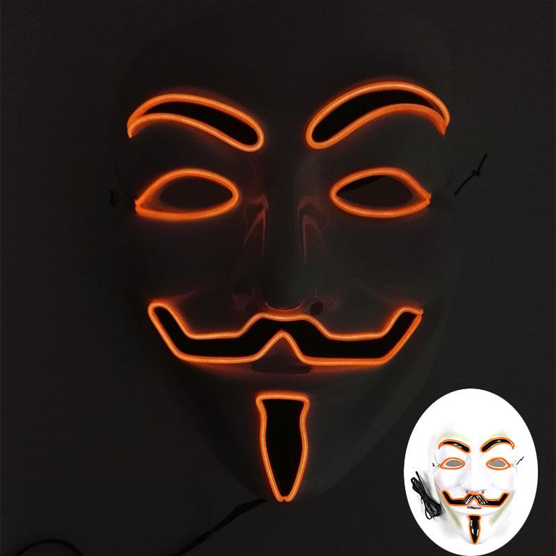Halloween Glowing V Mask EL Wire Neon Light Up Anonymous Mask Cosplay Horror Luminous Mask for Man Women Haunted House Props