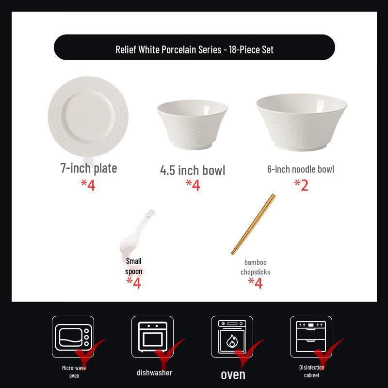 Ru Han 18-Piece Embossed White Ceramic Dinner Set