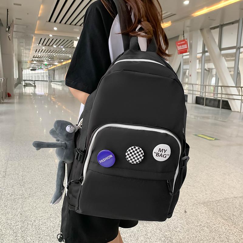 

New middle school student schoolbag simple large capacity solid color campus backpack чёрный