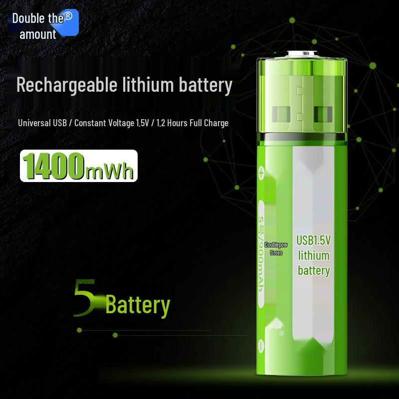 Double Capacity USB Rechargeable AA Lithium Battery 1.5V for Remote Controls, Game Controllers, Smart Locks (Size 5) In Stock