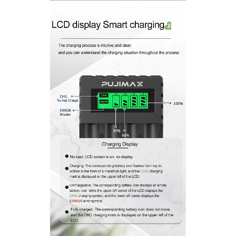 PUJIAMX AA/AAA Rechargeable Battery Charger LCD Display Portable Adapter USB Cable TypeC Batteries Interface Fast Charging Tool