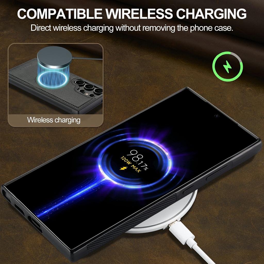 LC.IMEEKE For Samsung Galaxy S22 Ultra 5G Case Compatible with MagSafe Leather+TPU Back Cover