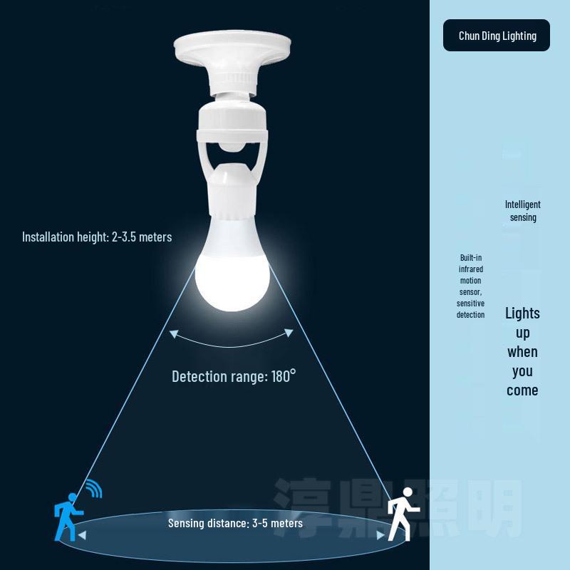 E27 Smart Motion-Sensing Adjustable Light Holder: Activates as Person Approaches