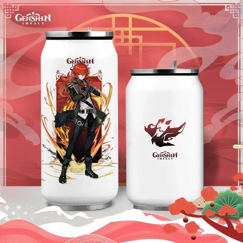 Anime Genshin Impact Thermos Bottle Stainless Steel Coffee Mup Zhongli Klee Portable Water Cup Drinking Bottle Thermos Flask