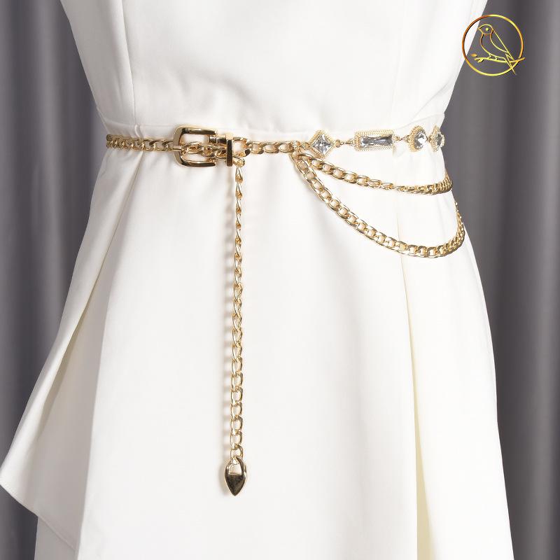 

Waist Chain Women S Trend Crystal Pendant Metal Thin Belt With Skirt With Dress Waist.