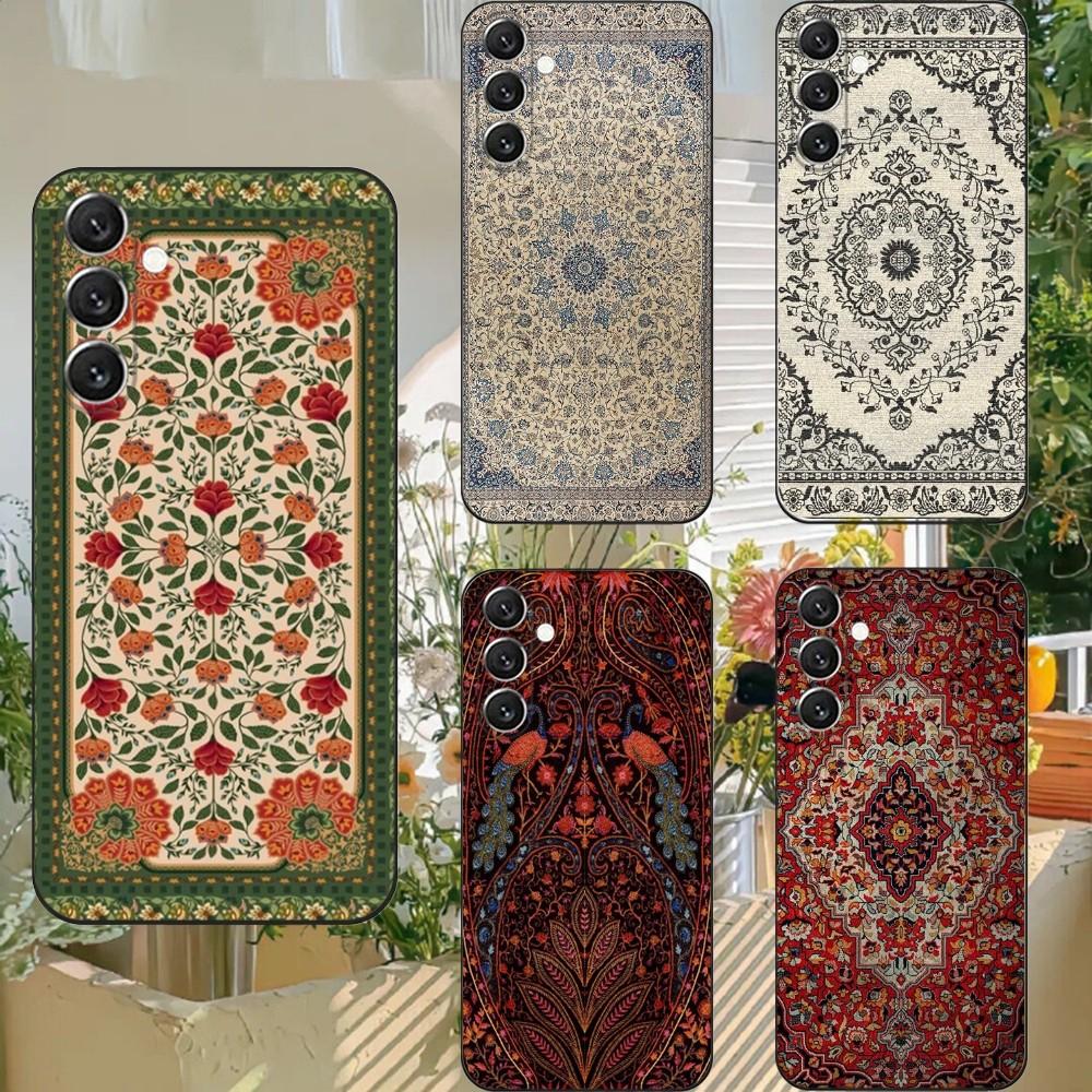 Perski Dywan Wzór Kwiatowy Etui na Telefon Dla Samsung S25,S24,S21,S22,S23,S30,Ultra,S20,Plus,Fe,Lite,Note,10,9,5G Czarne Pokrowiec